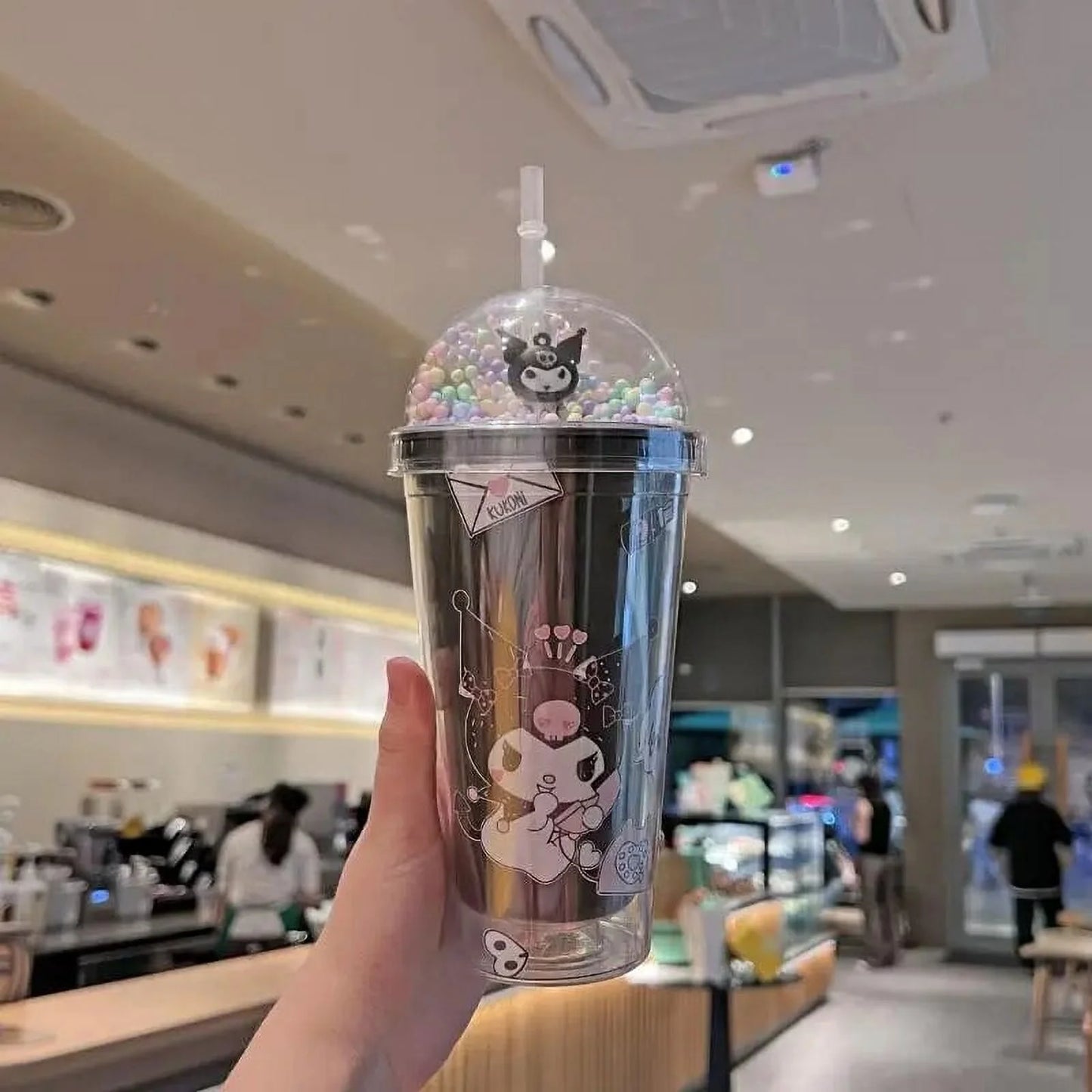 Sanrio Kuromi Double Layer Straw Cup – Portable Water Tumbler