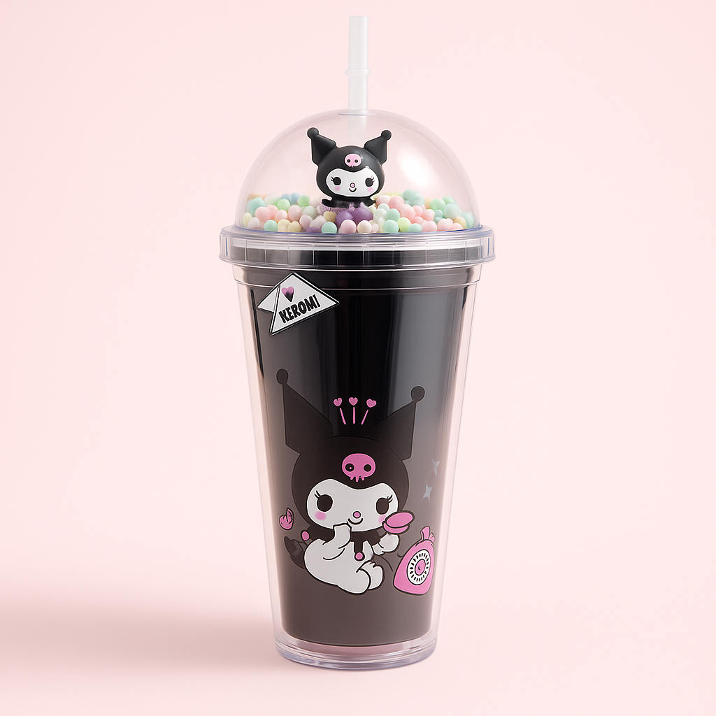 Sanrio Kuromi Double Layer Straw Cup – Portable Water Tumbler