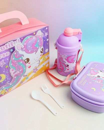 Magical Unicorn Lunch Box & Water Bottle Combo Set - ( 3 in 1 )