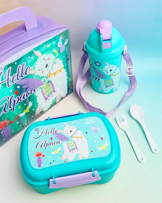 Hello Alpaca Lunch Box & Water Bottle Combo Set - ( 3 in 1 )