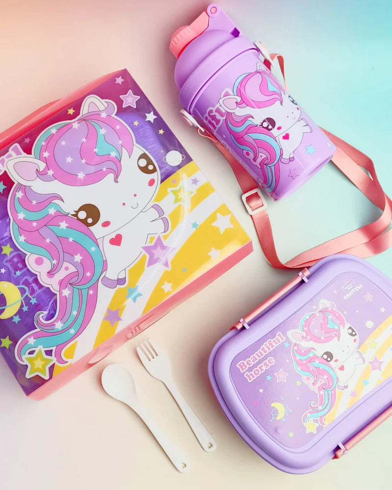 Magical Unicorn Lunch Box & Water Bottle Combo Set - ( 3 in 1 )