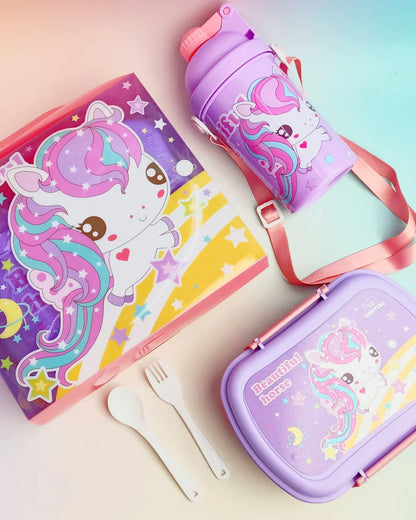 Magical Unicorn Lunch Box & Water Bottle Combo Set - ( 3 in 1 )