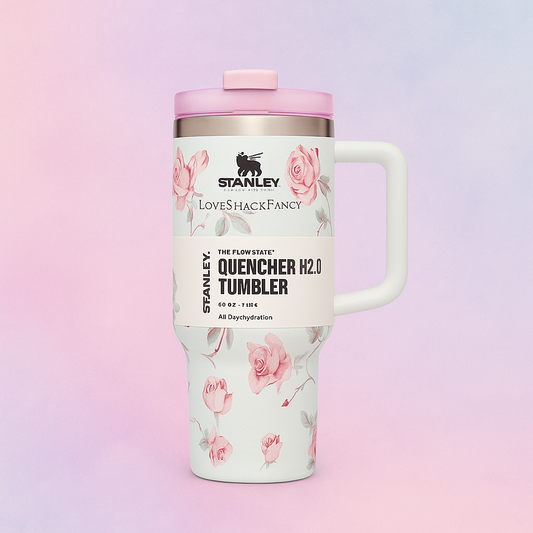 Stanley LoveShackFancy Pink Rose Quencher H2.0 Tumbler Cup – 40oz