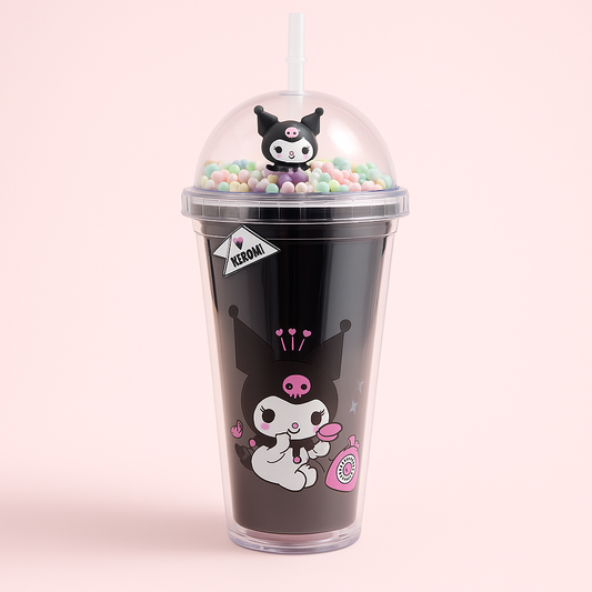 Sanrio Kuromi Double Layer Straw Cup – Portable Water Tumbler