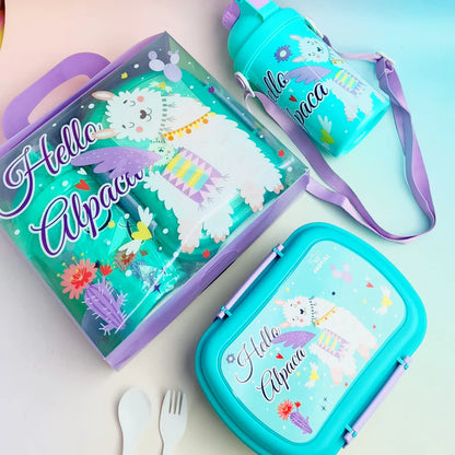 Hello Alpaca Lunch Box & Water Bottle Combo Set - ( 3 in 1 )